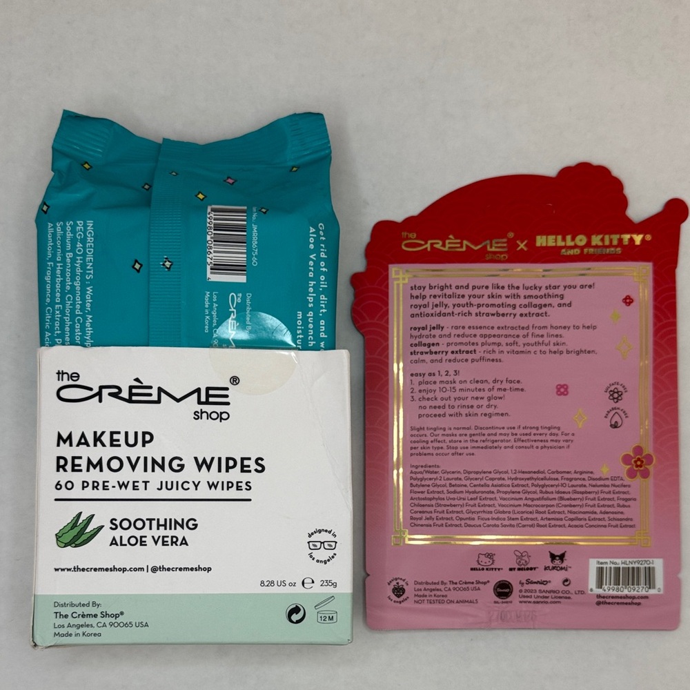 The Crème Shop Makeup Wipes and Hello Kitty/My Lucky Star Mask/New - Picture 2 of 2